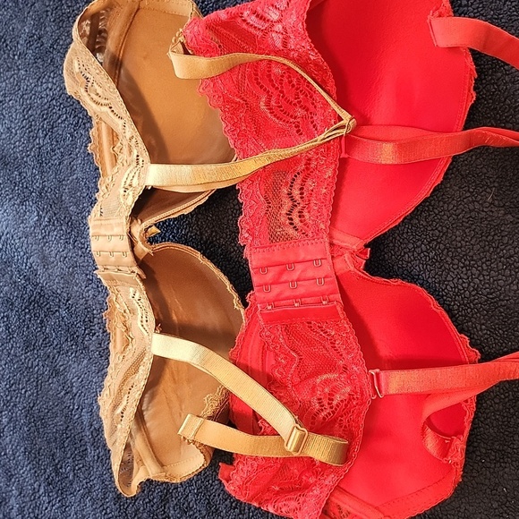 Elegant Lace Underwire Bra Set - Red and Tan - Picture 5 of 7